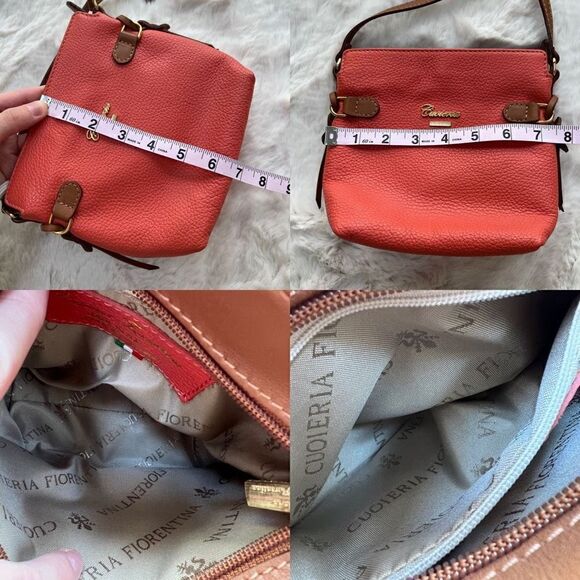 Cuoieria Fiorentina Leather Cross Body Bag Coral Pink Brown Made in Italy - Picture 10 of 10